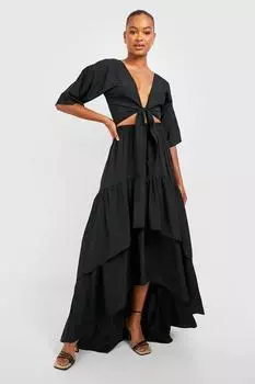 Высокая блузка с завязкой передней части Boohoo, черный