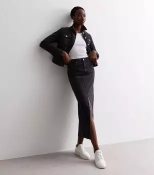 Высокая черная джинсовая юбка-миди New Look, черный