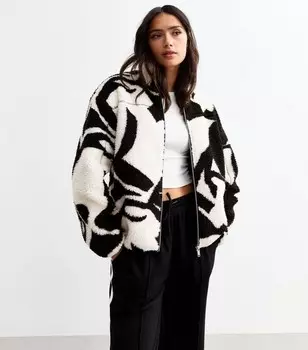 Высокая черная куртка борг с абстрактным принтом New Look, белый