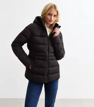 Высокая черная куртка-пуховик с капюшоном New Look, черный