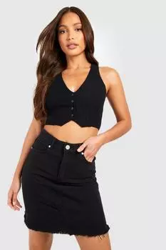 Высокая черная мини-юбка из денима с потерянным ном Boohoo, черный