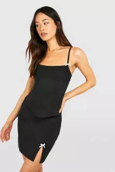 Высокая черная мини-юбка с бантом boohoo, черный