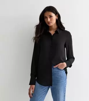 Высокая черная рубашка с длинным рукавом New Look, черный