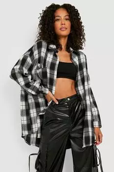 Высокая фланелевая рубашка оверсайз Boohoo, черный