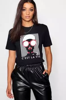 Высокая французская футболка с графическим лицом Boohoo, черный