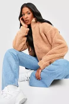 Высокая куртка тедди Boohoo, серый