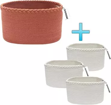 Высокая квадратная корзина из хлопчатобумажной веревки размером 13,5X11X9,5 дюймов (белая) и корзина из плетеной хлопчатобумажной веревки размером 13,5X11X9,5 дюймов с ручкой (красная) DAVIHOMI