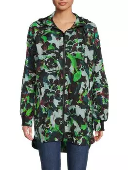 Высокая низкая куртка с абстрактным капюшоном Kenzo, цвет Grass Multi