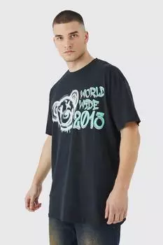 Высокая оверсайзная футболка с графикой тедди worldwide Boohoo, черный
