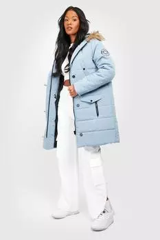 Высокая парка с отделкой искусственного меха Boohoo, синий