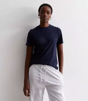 Высокая темно-синяя хлопковая футболка с круглым вырезом New Look, военно-морской