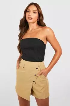 Высокая юбка с деталями поппер Boohoo, кэмел