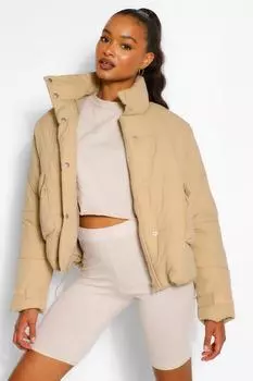 Высокая укороченная куртка-пуховик оверсайз Boohoo, серо-коричневый