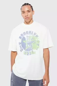 Высокая универсальная футболка оверсайз с удлиненным воротом Boohoo, экру