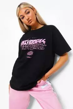Высокая универсальная футболка с коротким рукавом и графикой Boohoo, черный