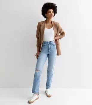 Высокие бледно-голубые рваные джинсы Tori Mom с высокой талией New Look, бледно-голубой