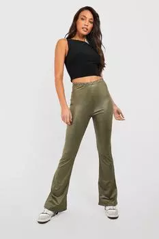 Высокие блестящие брюки-клей Boohoo, хаки