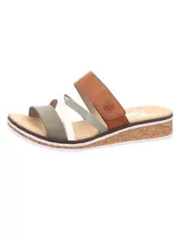 Высокие босоножки rieker, цвет olive/offwhite/mint/cayenne