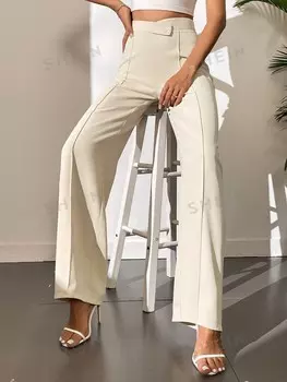 Высокие брюки, завышенная талия, детали шва Shein, абрикосовый