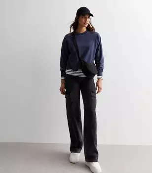 Высокие черные джинсы-карго New Look, черный