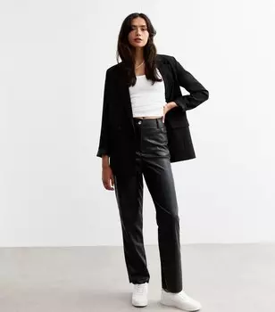 Высокие черные прямые брюки из искусственной кожи New Look, черный