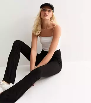 Высокие черные расклешенные леггинсы из эластичного хлопка New Look, черный