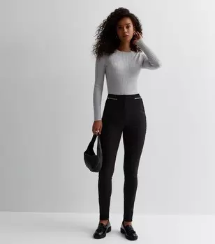 Высокие черные узкие брюки с двойной молнией New Look, черный