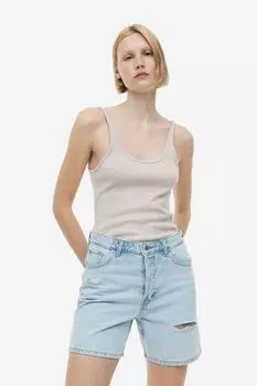 Высокие джинсовые шорты-бермуды H&M, бледно-голубой деним