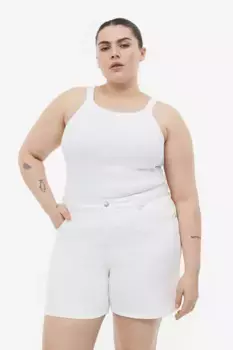 Высокие джинсовые шорты-бермуды с пышной посадкой H&M, белый