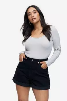 Высокие джинсовые шорты Mom H&M, черный/мытый