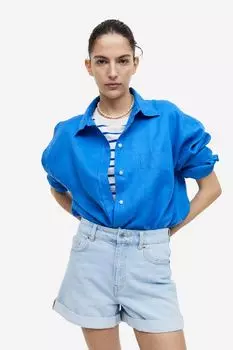 Высокие джинсовые шорты Mom H&M, светло-синий деним