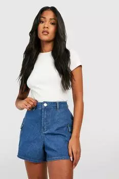 Высокие джинсовые шорты с карманами Boohoo, синий
