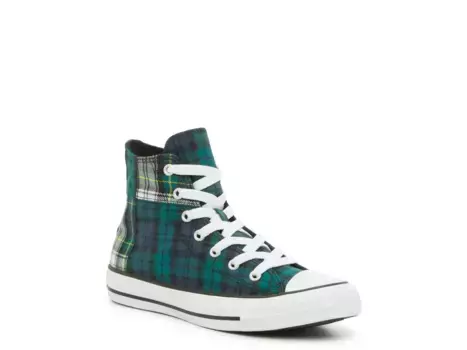 Высокие кеды Converse Chuck Taylor All Star Plaid — детские, сине-зеленая клетка