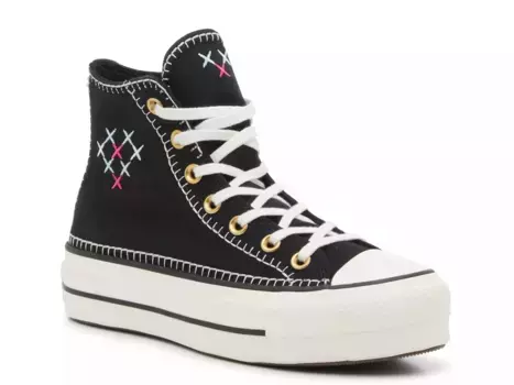Высокие кеды Converse Chuck Taylor на платформе — женские, черные/ярко-розовые/серые строчки
