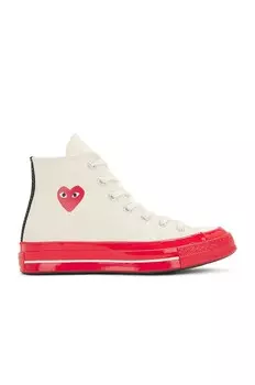 Высокие кеды Converse с красной подошвой Comme Des Garcons Play, кремовый
