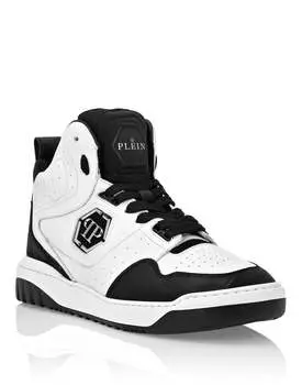 Высокие кеды из кожи с крокодиловым принтом PHILIPP PLEIN, белый/черный