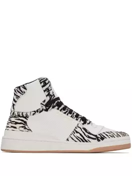 Высокие кеды с анималистичным принтом Saint Laurent, белый