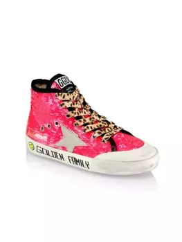 Высокие кеды с пайетками Little Girl's & Girl's Francy Penstar Golden Goose, цвет pink ice silver