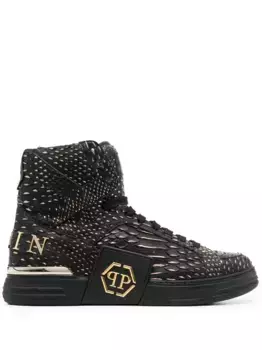 Высокие кеды с тиснением под кожу змеи Philipp Plein, черный
