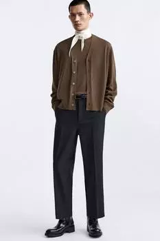 Высокие кожаные ботинки ZARA, черный