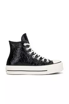 Высокие кожаные кеды Chuck Taylor All Star Lift с мятой отделкой Converse, цвет Black, Egret, & Black