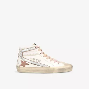 Высокие кожаные кроссовки slide 11718 с логотипом Golden Goose, белый