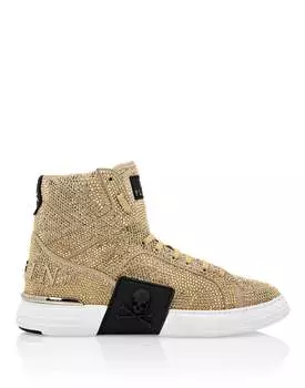 ВЫСОКИЕ КРОССОВКИ MONEY KICK$ SUEDE GOLD SKULL PHILIPP PLEIN