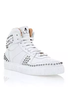 ВЫСОКИЕ КРОССОВКИ NOTORIOUS ПРОРЕЗИНЕННЫЕ ЗВЕЗДЫ Philipp Plein, цвет White/Nickel