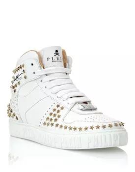 ВЫСОКИЕ КРОССОВКИ NOTORIOUS ПРОРЕЗИНЕННЫЕ ЗВЕЗДЫ Philipp Plein, цвет White / Gold