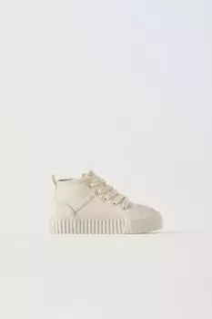 Высокие кроссовки из денима ZARA, экрю-белый
