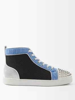 Высокие кроссовки lou spikes из жаккарда и кожи Christian Louboutin, мультиколор
