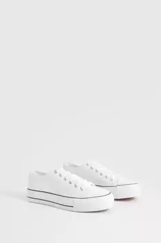 Высокие кроссовки Platform Low Top Lace Up Trainers boohoo, белый