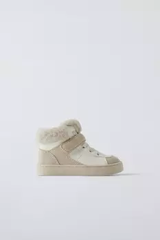 Высокие кроссовки с подкладкой из искусственного меха ZARA, белый