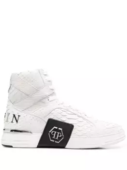 Высокие кроссовки с тиснением под кожу змеи Philipp Plein, черный